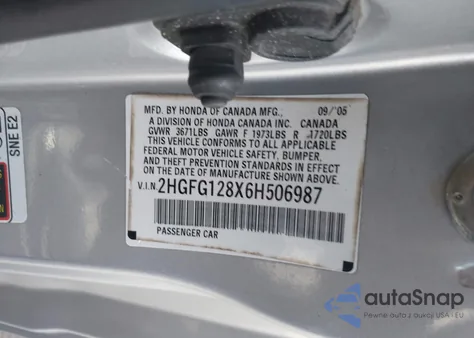 2006 Honda Civic Ex из США, поврежденный, VIN 2HGFG128X6H506987